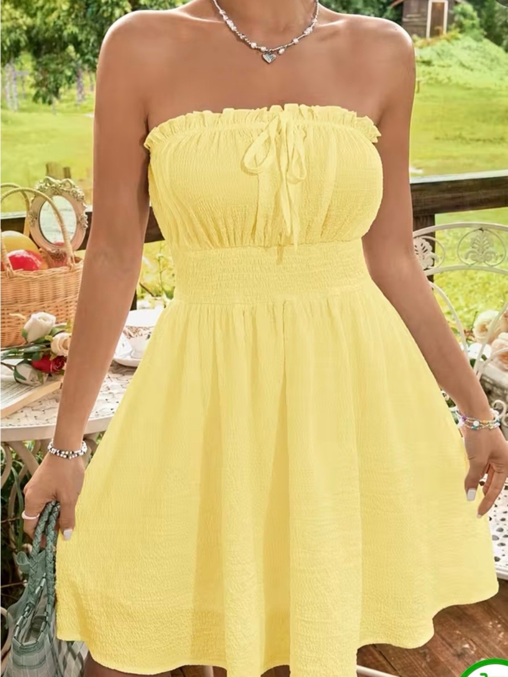 SHEIN Yellow Strapless Smocked Sundress
